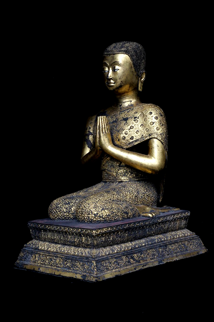 Pair Of 19C Bronze Thai Rattanakosin Buddhist Monks #HD397